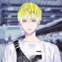a drawing of a boy with a white shirt that says " be your self " on it