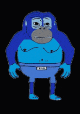 a drawing of a blue werewolf with a belt that says ea on it