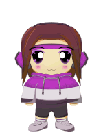 a cartoon drawing of a person wearing headphones and a purple hoodie