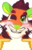 a cartoon drawing of a cat with a ring in its mouth