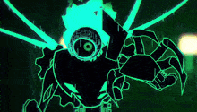 a drawing of a robot with a green light coming out of it