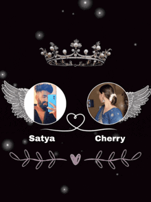 a picture of a man and a woman with the name satya and cherry on it