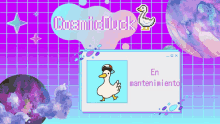 a computer screen with a picture of a duck and the words " cosmic duck "