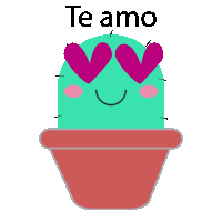 a cartoon cactus with hearts in its eyes and the words te amo above it