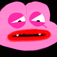 a cartoon drawing of a pink face with red lips