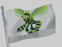 a flag with a cartoon character on it is waving in the wind