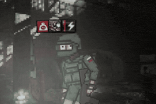 a pixel art drawing of a soldier with a lightning bolt on top of him