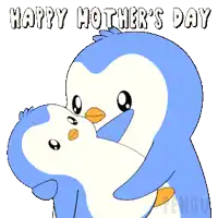 a happy mother 's day greeting card with a penguin holding a baby penguin