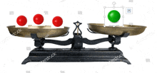 a black scale with three red balls and a green ball