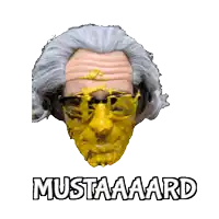 a man wearing headphones and a yellow mask says mustaaaard