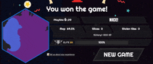 a screen that says " you won the game " on it