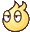 a cartoon drawing of a yellow object with a flame and eyes .