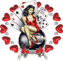 lady poker ace dice hearts flowers