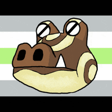 a drawing of a crocodile 's head with a green and white striped background