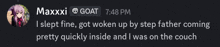 a screenshot of a text message from maxxxi goat at 7:48 pm