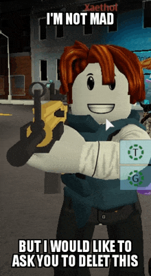 a cartoon character is holding a gun and says i 'm not mad