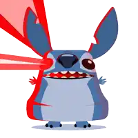 a cartoon drawing of stitch with his eyes closed and red rays behind him