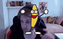 a cartoon of a banana with a smiley face and arms and legs