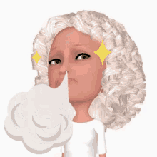 a cartoon of a woman blowing a cloud out of her nose