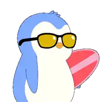 a cartoon penguin wearing sunglasses and holding a heart