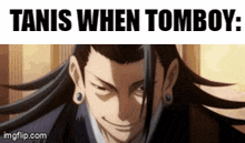 a picture of a man with long hair and a caption that says ' tanis when tomboy . '