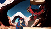 a cartoon of a boy standing next to a robot