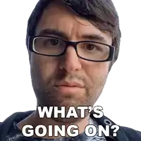 a man wearing glasses and a beard says what 's going on