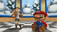 a cartoon of a girl and mario with gifrun.com written on the bottom