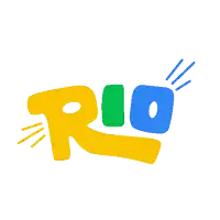 the word rio is written in yellow green and blue letters