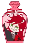 a cartoon character is in a pink bottle with a diamond on top