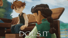 a cartoon of a boy and a girl sitting next to each other with the words does it above them