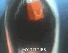 a close up of a person 's mouth with the words " my titties " written on it