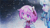 a girl with pink hair is standing next to a girl with blue hair and the words wake up snow time on the bottom