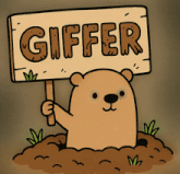 a cartoon groundhog holding a sign that says giffer