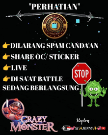 a poster for crazy monster shows a stop sign