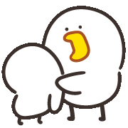 a cartoon duck with a yellow beak is standing next to another duck on a white background .