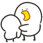 a cartoon duck with a yellow beak is standing next to another duck on a white background .