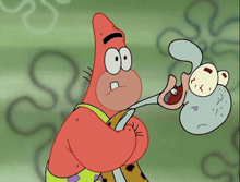 patrick star and squidward from spongebob squarepants standing next to each other