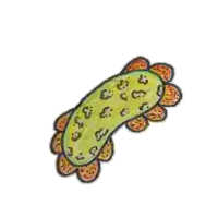 a drawing of a green and orange object with a leopard print