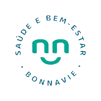a logo with a smiling face and the words saude e bem estar bonnavie