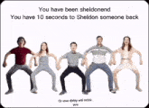 a group of people standing in a row with the words " you have been sheldonend " on the bottom