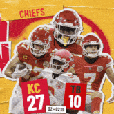 a poster for the chiefs shows a group of football players on a yellow background