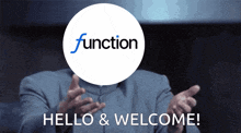 a man with a function logo on his head says hello & welcome