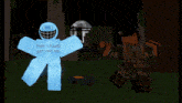 a roblox character with a blue shirt that says em bluud