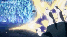 a person is holding a lightning bolt in their hand while another person stands in the background .