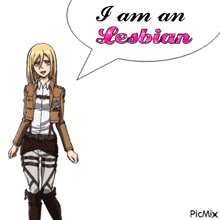 a picture of a girl with a speech bubble saying i am an lesbian