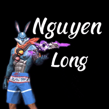 a bunny holding a gun with the name nguyen long below it