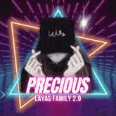 a poster for precious layas family 2.0 shows a girl wearing a black hat