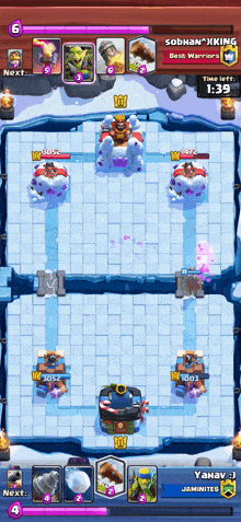 a screenshot of a clash of clans game shows a battle between sobhan and yahav