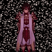 a pixel art of a knight with a purple cape